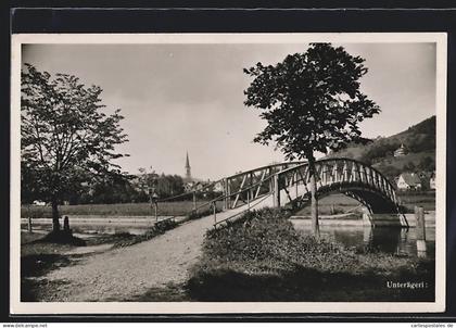 AK Unterägeri, Uferpartie mit Brücke