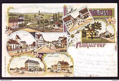 1900 mit Feldpost gelaufene Litho AK: 7 bildrig. Mit Gasthaus z. Hecht. etwas unfrisch