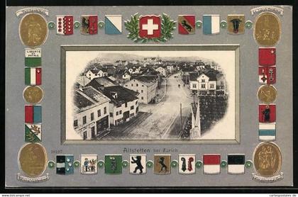 AK Altstetten bei Zürich, Strassenpartie aus der Vogelschau, Wappen