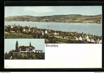 AK Rüschlikon, Hotel Belvoir, Gesamtansicht der Stadt mit Umgebung
