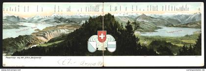 Klapp-AK Langnau am Albis, Albis-Hochwacht, Panorama mit Clariden, Züricher See und Zugersee