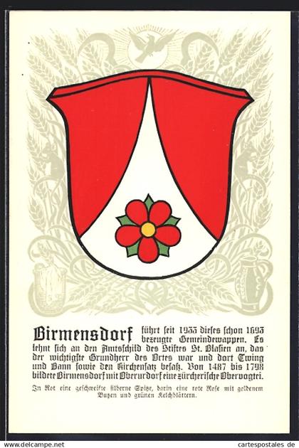 Künstler-AK Birmensdorf, Wappen mit roter Rose