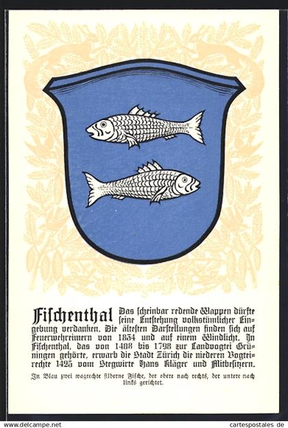 Künstler-AK Fischenthal, Wappen mit zwei Fischen