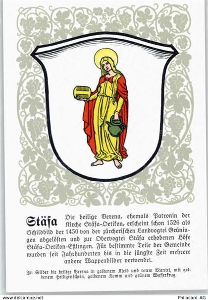 8712 Stäfa Künstlerkarte Serie Züricher Gemeindewappen No. 66 AKU1 - 50699522