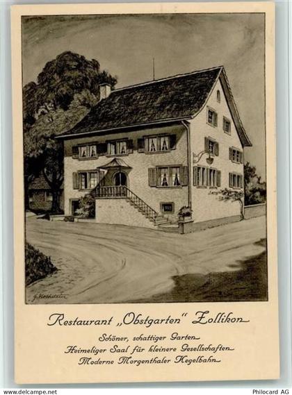 8702 Zollikon 1942 Künstlerkarte Restaurant Obstgarten , sign Nothstein... - 13213002