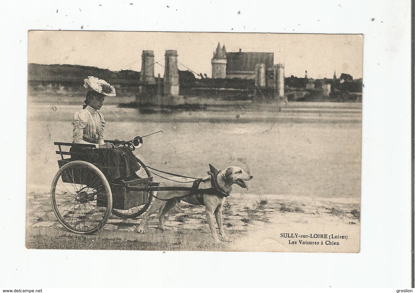 SULLY SUR LOIRE (LOIRET) LES VOITURES A CHIEN (JEUNE FEMME AU CHAPEAU BEAU PLAN)1919