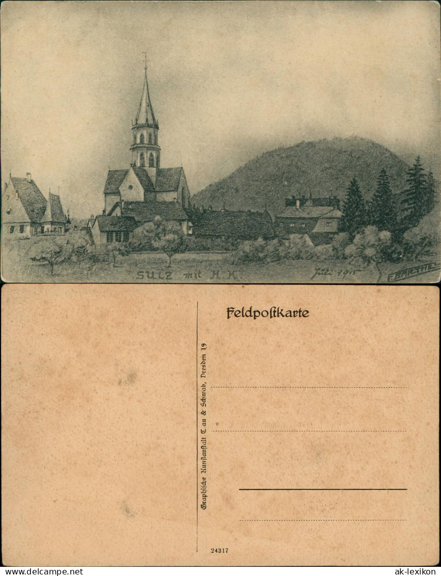 Sulz (Oberelsass) Soultz-Haut-Rhin Stadt Skizze Künstlerkarte 1915