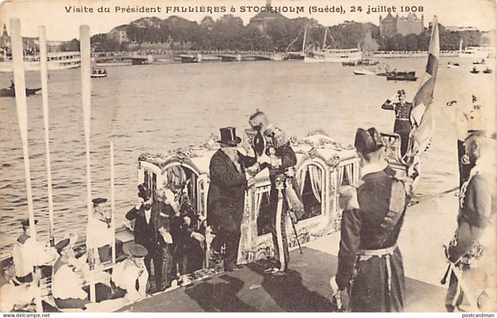 SVERIGE Sweden - STOCKHOLM - Besök av Frankrikes president Armand Fallières den 24 juli 1908 - Kung Oscar II välkomnar p