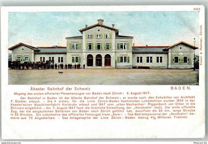 5400 Baden Lithographie ältester Bahnhof der Schweiz 1847 erster Persone... - 13444108