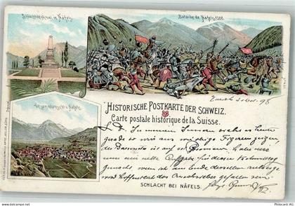 8752 Näfels Lithographie Historische Postkarte Schweiz Schlacht bei Näfe... - 13310648