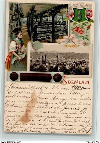 Wappen St. Gallen - Weberei - Berufe Suchard Schokolade 1900 Lithographi... - 13406374
