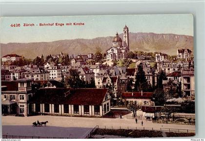 Zürich Bahnhof Enge mit Kirche Pferdekutsche Bahnhof Schweiz - 13095102