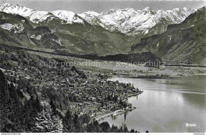 Brienz Brienzersee BE Brienzersee See Dorf Berge Schnee Talansicht Fliegeraufnah