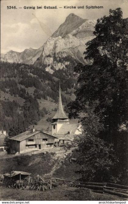 CPA Gsteig bei Gstaad Kanton Bern, Kirche, Spitzhorn