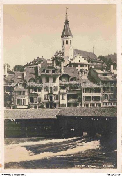 THUN Thoune BE Thoune Aare gedeckte-Bruecke Kirche Altstadt Haeuser Wasserfall