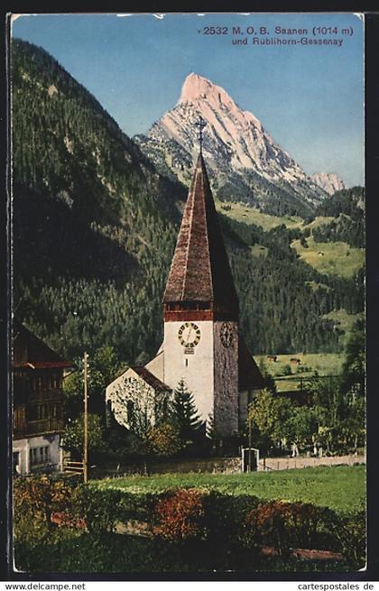 AK Saanen, Kirche mit Blick auf Rüblihorn-Gessenay