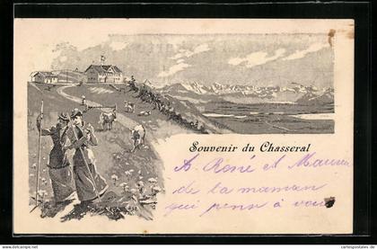 Lithographie Nods, Berggasthaus auf dem Chasseral