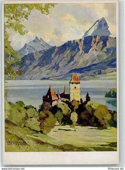 3653 Oberhofen am Thunersee Künstlerkarte Oberhofen mit Eiger sign Hanns... - 40161704