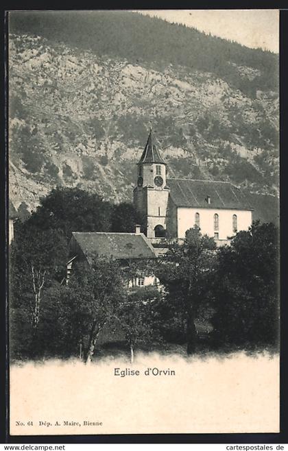 AK Orvin, l`Eglise, Blick zur Kirche