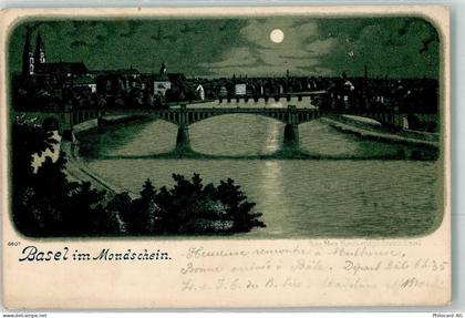4000 Basel Bâle 1899 Lithographie / Mondschein Brücken - 10644749
