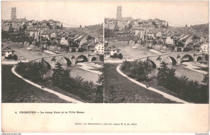 CPA Carte Postale stéréoscopique  Suisse Fribourg Vieux Pont et Ville Basse   VM79473