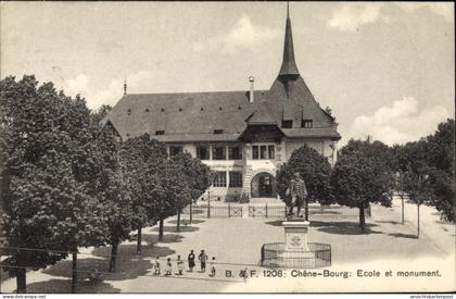 CPA Chêne-Bourg Kanton Genf, Ecole et monument