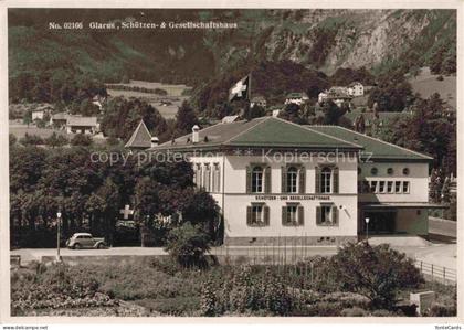 GLARUS Glaris GL Schuetzen-und-Gesellschaftshaus Schweizer-Fahne Oldtimer Berge