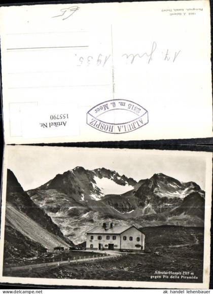 155790,Albula Hospiz Albulapass Alvaneu Bad geg. Piz della Piramida Ansicht Automobil Kt Graubünden