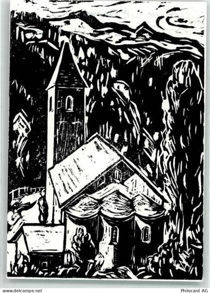 7451 Alvaschein - Holzschnitt Kirche St. Petet - 39498713