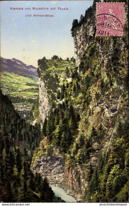 CPA Zillis Reischen Viamala Kt. Graubünden, Rückblick auf Thusis, Hohenrätien