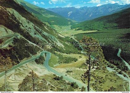 Tschierv Tschierf GR Ofenbergstrasse Kehren Muenstertal Ortler Umbrail Fluss Wal