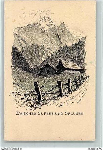 7435 Splügen 1900 - Federzeichnung sign - zwischen Sufers und Splügen - 10138169