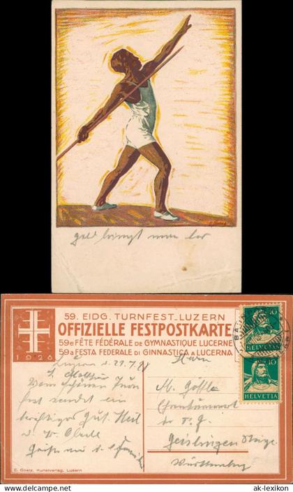 Ansichtskarte Luzern Lucerna 59. Turnfest Speerwurf Künstlerkarte 1928
