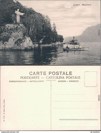 Ansichtskarte Luzern Lucerna Meggenhorn, See, Dampfer, Boot, Statue 1914