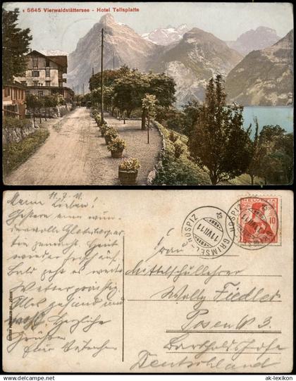 Ansichtskarte Luzern Lucerna Vierwaldstättersee - Hotel Tellsplatte 1911
