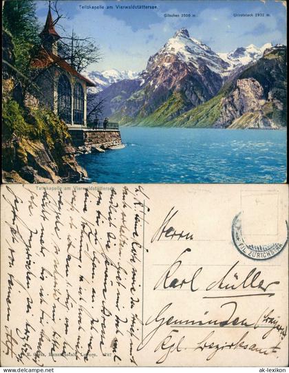 Ansichtskarte Luzern Lucerna Vierwaldstättersee Tellskapelle 1914