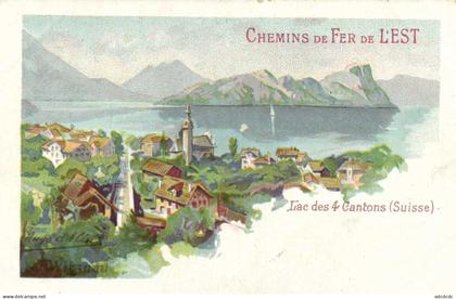 Illustrateur Hugo d' Alesi  Chemins de Fer de l' Est Lac des 4 Cantons (Suisse)  pionnière RV