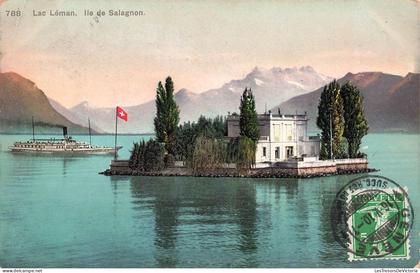 [-15%] SUISSE - Vue sur le Lac Léman - Ile de Salagnon - Colorisé - Carte postale ancienne