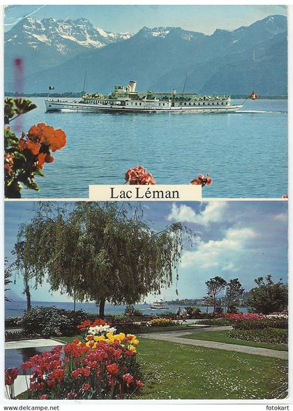 Lake Geneva-Lac Léman Switzerland, Vintage PC, 2 Views, Used-1970s