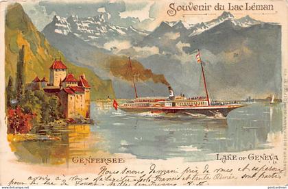 Suisse - Souvenir du Lac Léman - Château de Chillon - Bateau-salon - LITHO - Ed. Hubacher & Biedermann 426