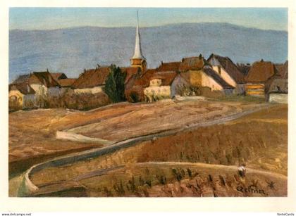 Cortaillod NE Ortsansicht mit Kirche Kuenstlerkarte