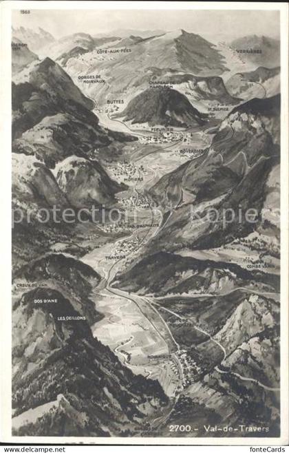 Travers Val de Travers Relief Panoramakarte