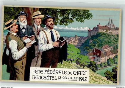 2000 Neuchâtel Neuenburg Lithographie Fete Federal 1912 Männer Gesang - 13514250