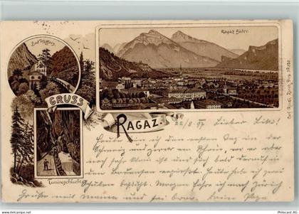 7310 Bad Ragaz 1897 Lithographie Bad Pfäfers Ragaz Bäder Taminaschlucht... - 13411464