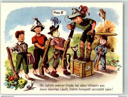 8887 Mels Künstlerkarte Antikriegsmotiv Kinder spielen mit Waffen sign. ... - 39696548