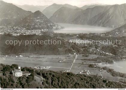 Agno Lago di Lugano TI Fliegeraufnahme Blick v. Santa Maria auf Agno - Panorama