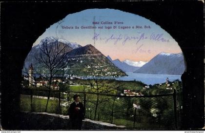CPA Lugano Kanton Tessin Schweiz, Collina d'oro, Veduta da Gentilino sul lago di Lugano e Mte Bre