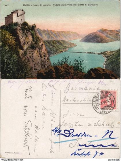 Lugano Melide e Lago di Lugano. Veduta dalla vetta del Monte S. Salvatore. 1908