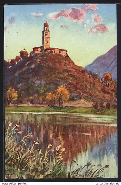 Künstler-AK Sorengo, Blick auf den Ort am Lago di Muzzano