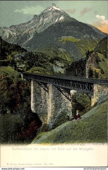 CPA Intschi Gurtnellen Kanton Uri, Gotthardbahn, Blick auf Windgälle, farbige